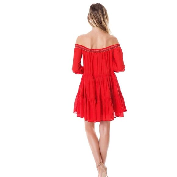 NEW! Free People Sunbeams Off the ShoulderDress Embroidered Boho Red SZ M - Picture 7 of 16